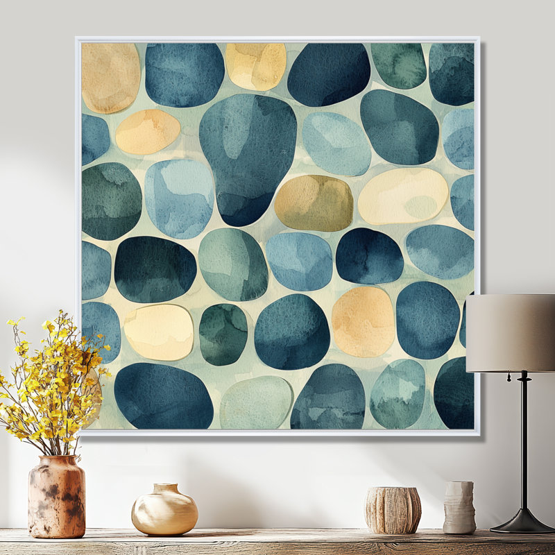 «Oberly Minimalist Meditation Stone Collage V», art mural méditation grand, H 30 po x l 30 po, Impression encadrée flottante