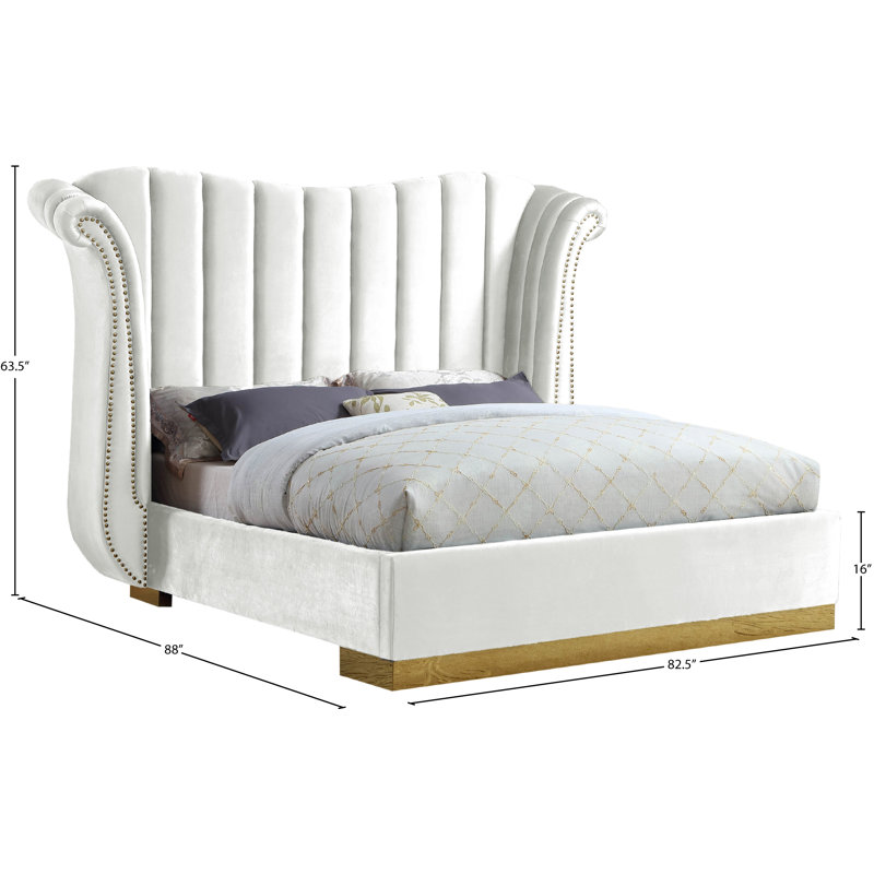 Lit plateforme tapissier capitonné Cicero, Grand, Velours blanc