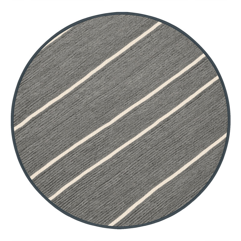 Washable Stone Gray Cream Striped Area Rug, Round 7'
