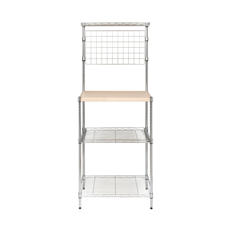 Chrome 3-Shelf Microwave Bakers Rack with Maple Cutting Board