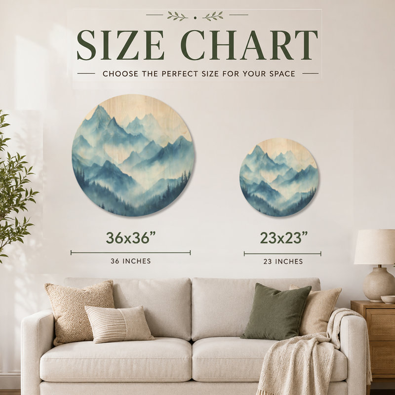 Décoration murale en bois Cool Alpine Blue - Mountain, Rond 36 po, Rond