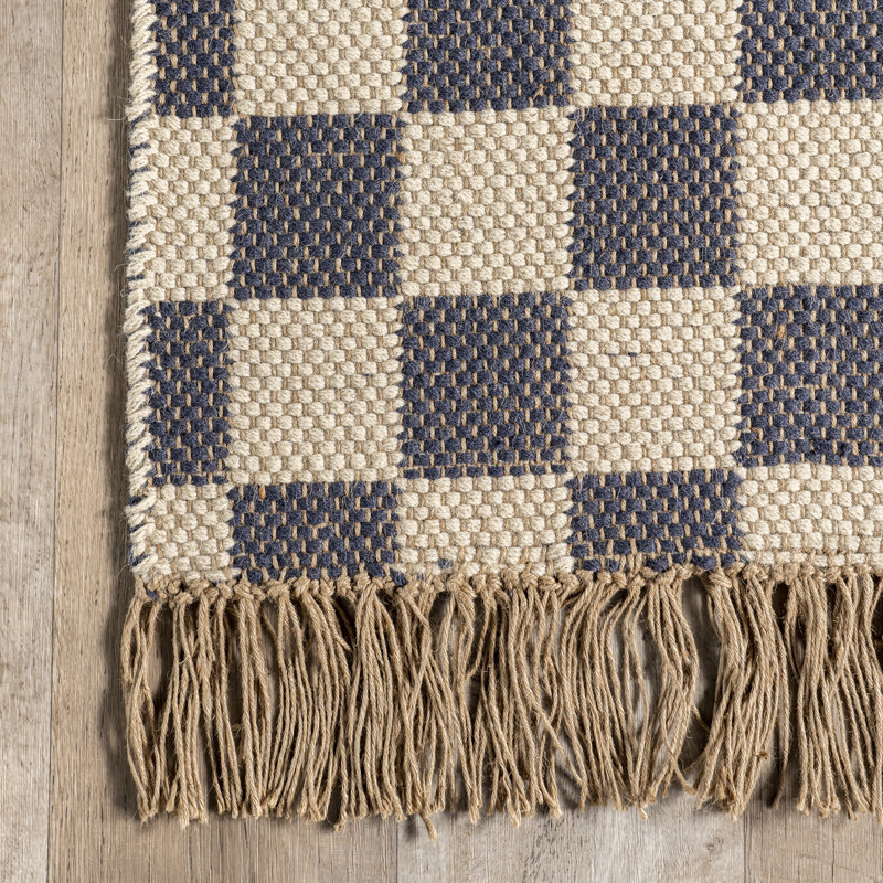 Connie Checkered Wool/Jute Tasseled Area Rug, Rectangle 6' x 9'