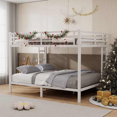 Queen Over Queen Metal Bunk Bed With Ladder