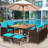 Negril 8 - Person Acacia Wicker Patio Dining Set with Square Table , Cushions Included-2047571664