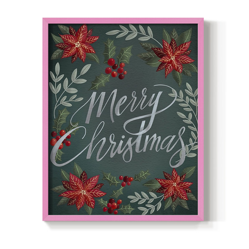 Red Flowers Christmas II Framed Print - Solid Wood, 15" H x 12" W, Pink Framed