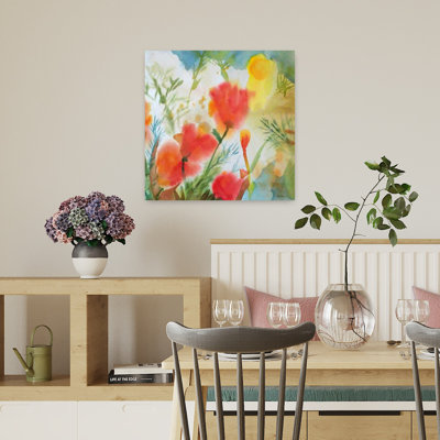 Art contemporain abstrait coquelicot orange