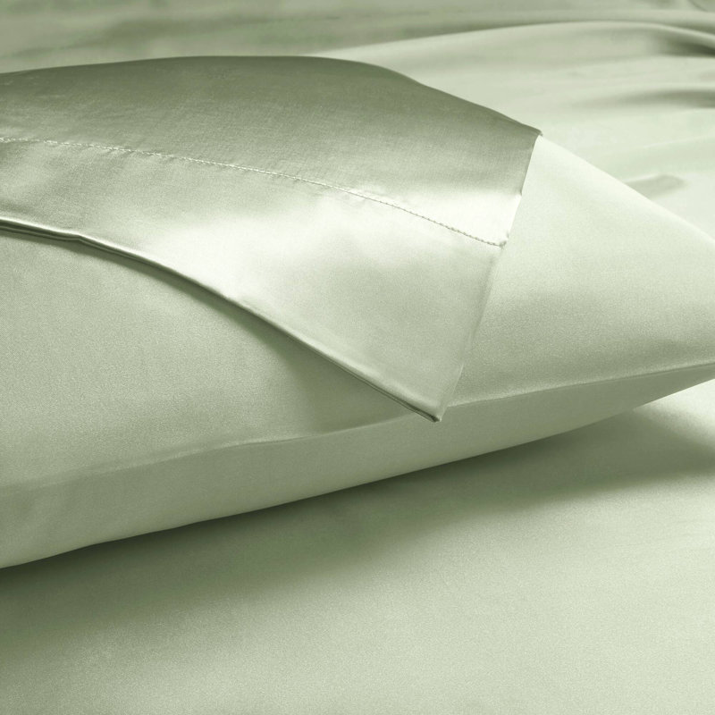 Ensemble de draps de luxe Satin infroissable, Ensemble de draps pour grand lit et quatre taies d, Sauge