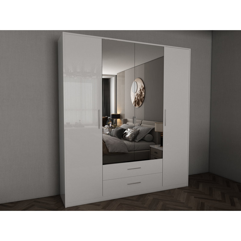 Pamel 4 Door Manufactured Wood Wardrobe, Gloss White