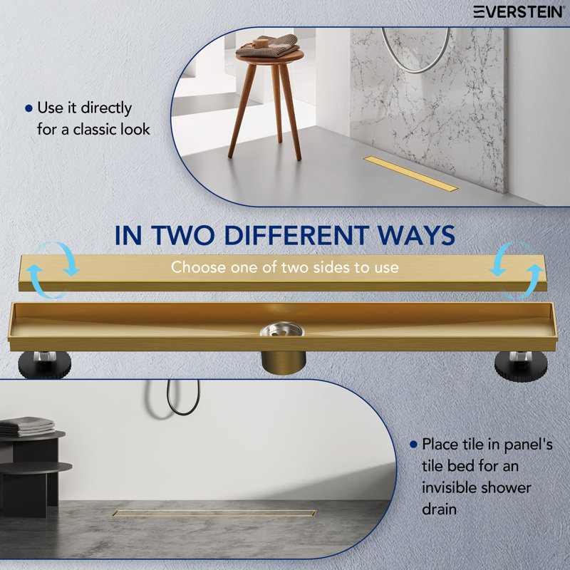 24" W Linear Shower Drain Trim, Brushed Gold