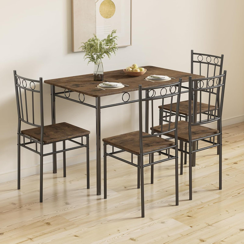 Ensemble de table de salle à manger pour 4, table et chaises de cuisine 5 pièces, ensemble de table de salle à manger rectangulaire avec 4 chaises, ensemble de table de cuisine compacte pour petit espace, coin repas, appartement, rétro brun