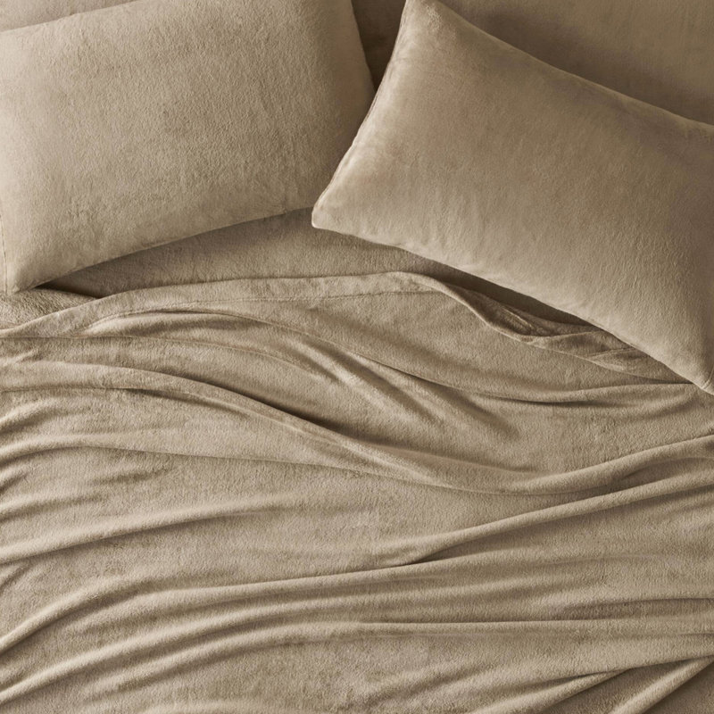 Ensemble de draps 4 pièces 100% couleur taupe, brossé des deux côtés pour une sensation douillette, avec literie complète, taupe, côtés, douceur, drap plat, taies d'oreiller ajustées, convient aux matelas de 16 po