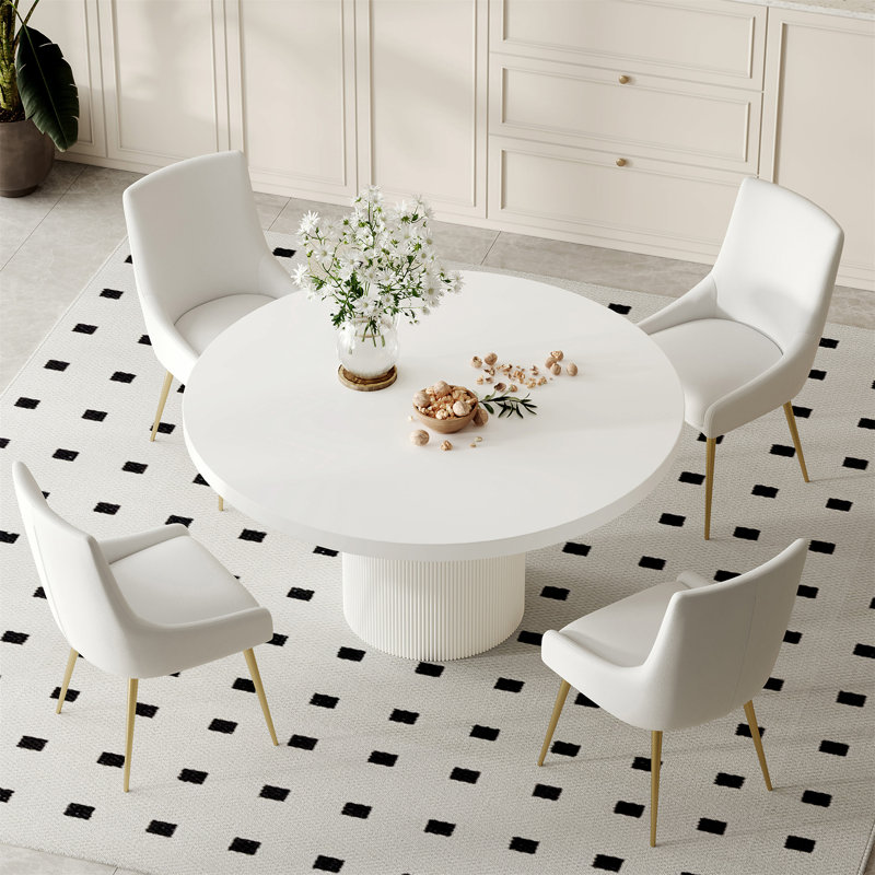 Table de salle à manger 59 po ronde en panneau de fibres à densité moyenne blanche pour une conception minimaliste