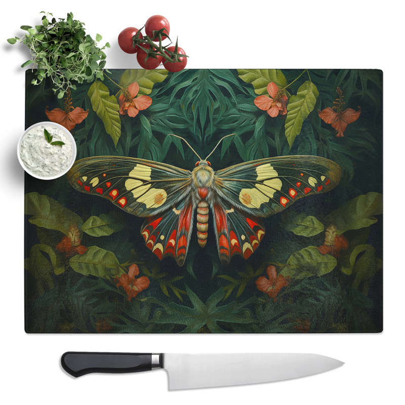 Moth Photograph 8K  Glass Chopping Board