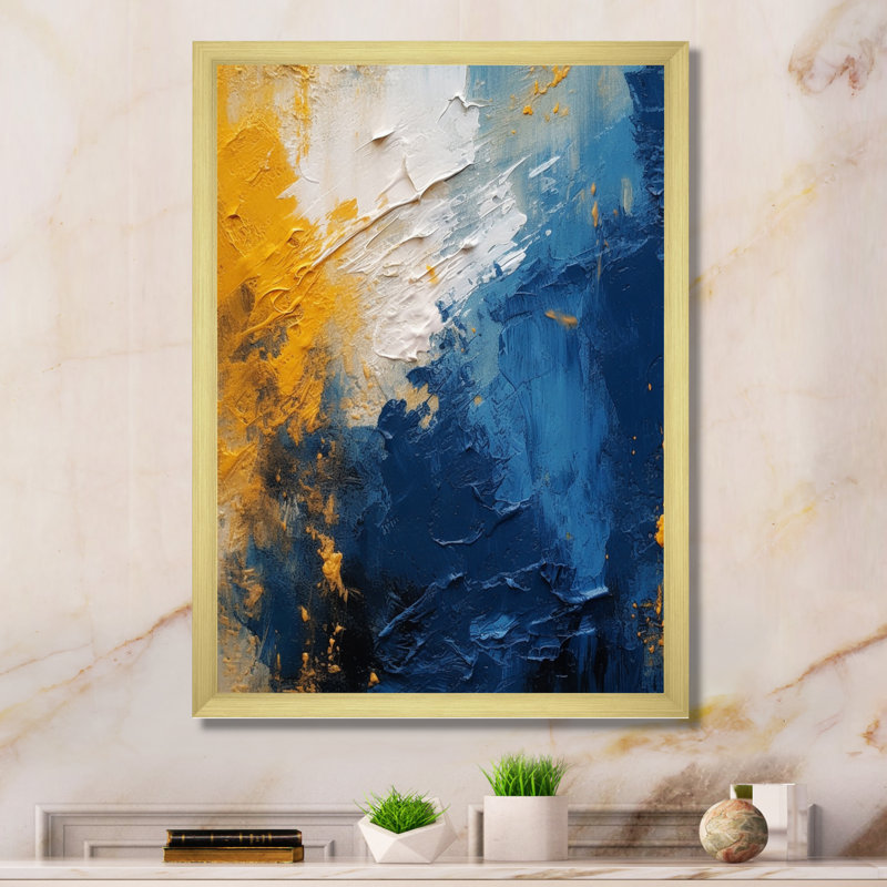 Blue And Yellow Intuitive Expressions I Framed On Canvas Print, Gold Single Picture Framed, 40" H x 30" W x 1.5" D