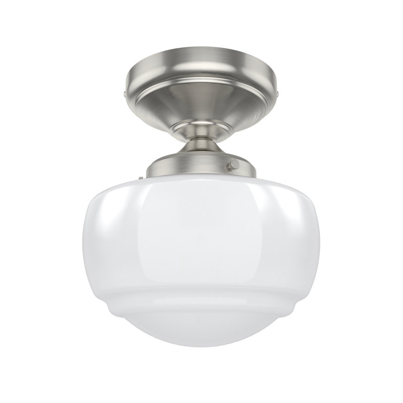 Hunter Saddle Creek 1 Light Mini Flush Mount Ceiling Light Fixture, Brushed Nickel, Cased White