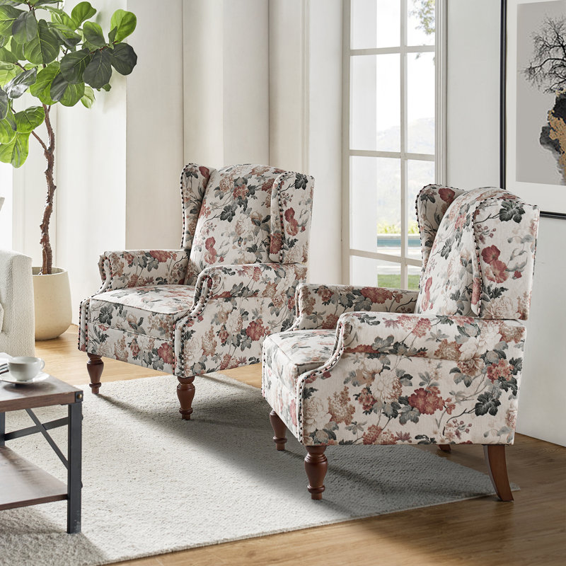 Fauteuil d'appoint à oreilles Anndi, Polyester floral