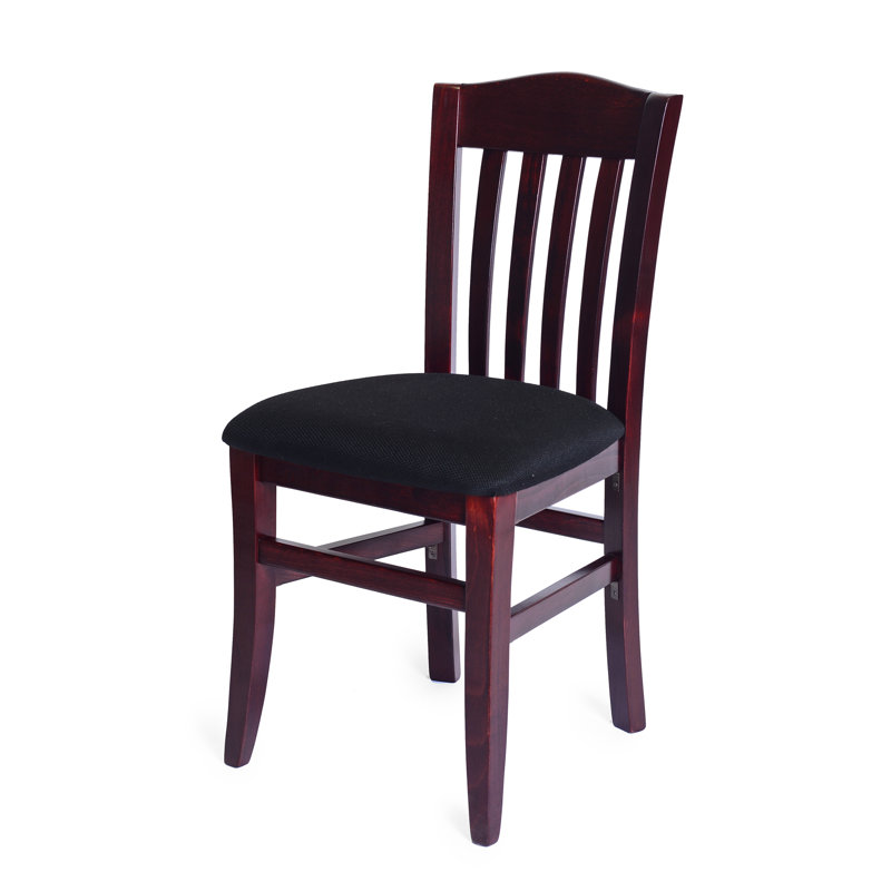 Henson 18'' H Faux Leather Upholstered Beech Side Chair, Black Chenille, Dark Mahogany