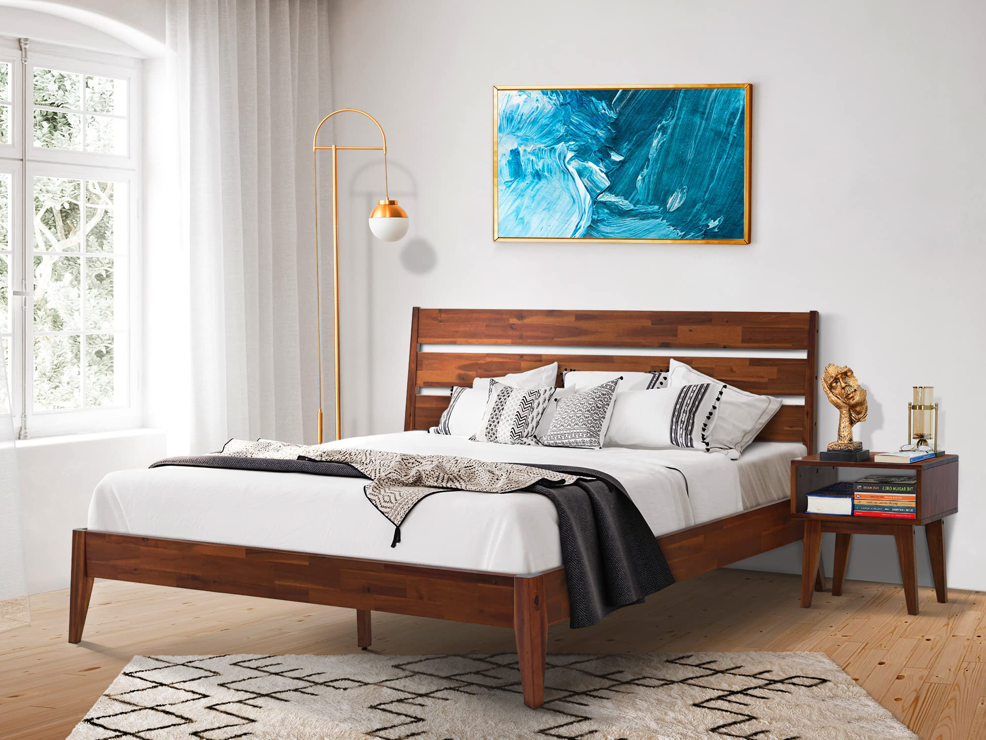 George Oliver Jomar 2 Piece Bedroom Set Solid Wood Bed Frame with High Headboard and Nightstand Reviews Wayfair