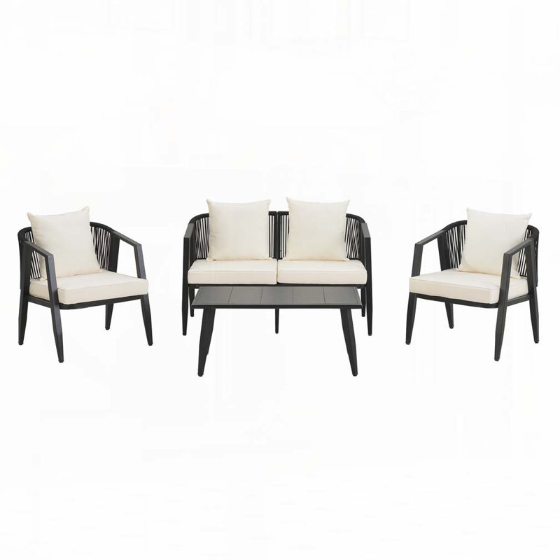 Ensemble de canapé modulaire d'extérieur 4 pièces, Beige, Noir
