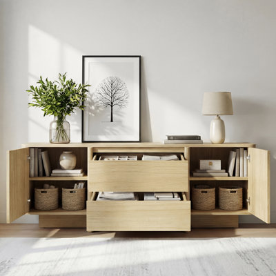 Aureon 62" Modern Arc TV Stand With Handleless Design & Adjustable Shelves,Fits Tvs Up To 70"