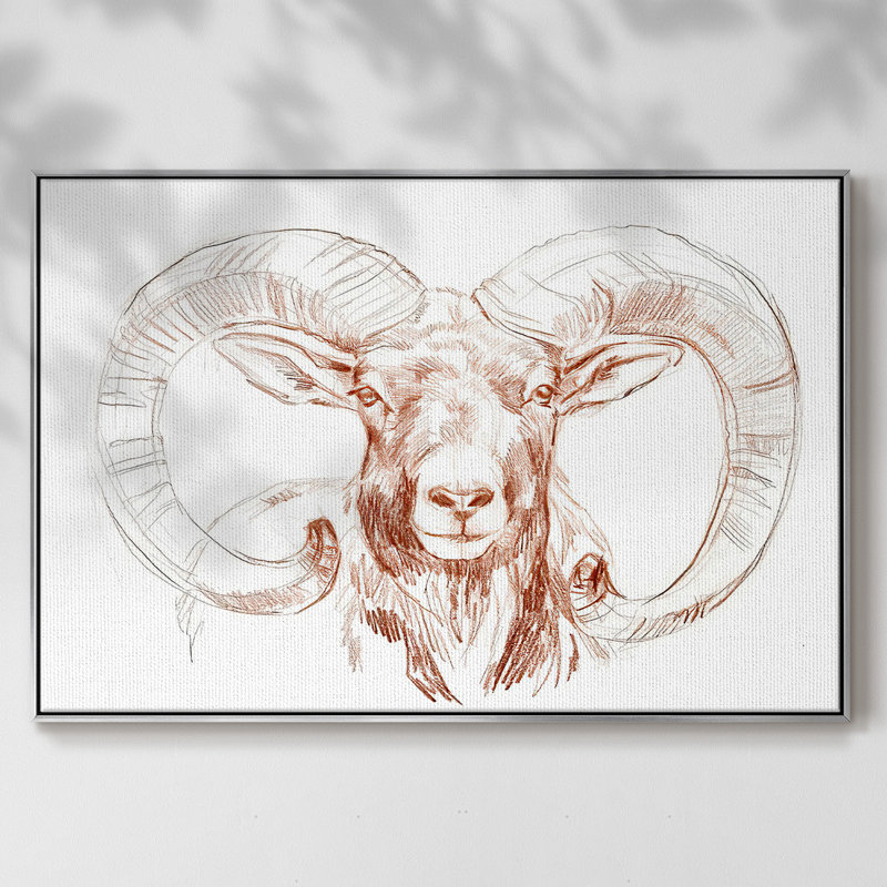 «Big Horn Sheep I», peinture sur toile encadrée, H 17 po x l 25 po x P 2 po, Encadrement argenté