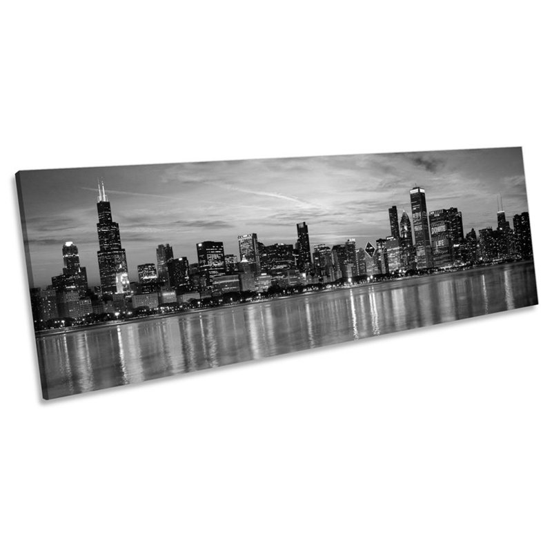 Chicago Illinois Sunset Skyline - Wrapped Canvas Panoramic Print, 30.48cm H x 91.44cm W x 2cm D