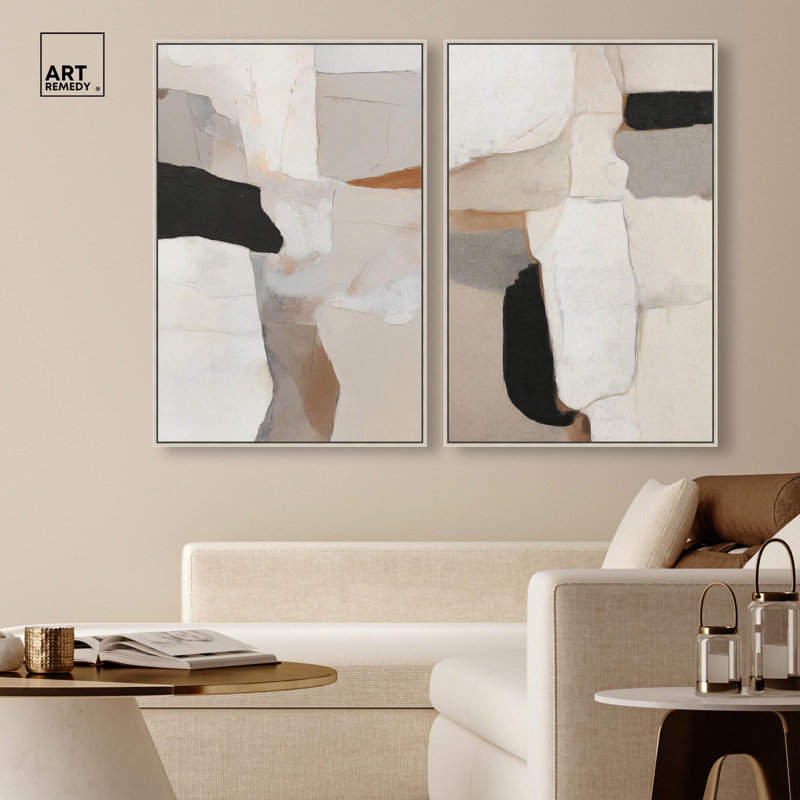 Ancient Walls Set Canvas Print Neutral Boho Art Set by Art Remedy, Black Frame, 10 x 15, 37" H x 25" W, Silver Frame