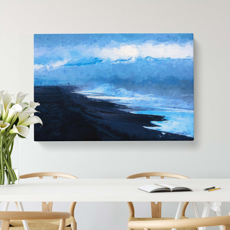 Mountain Beach In Abstract - Wrapped Canvas Painting, 60cm H x 91cm W x 3cm D