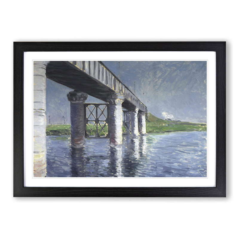 The Seine and the Railroad Bridge by Gustave Caillebotte - Picture Frame Painting, 36cm H x 48cm W x 2cm D, Black Framed
