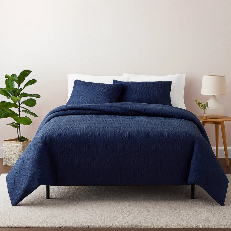  Navy Blue Microfiber 3 Piece Comforter, Queen Comforter + 2 Standard Shams