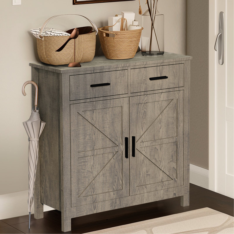 Modern Sideboard In Grey With 2 Drawers And Doors For Home Storage Chic Style Bedroom, Gray
