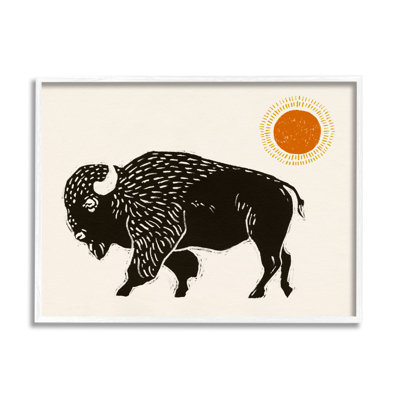Stupell Industries Bb-451-framed Boho Bison Facing Left By Victoria Barnes Single Picture Frame Print On Canvas In Coastal White Framed Giclee
