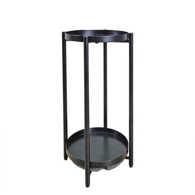 Support pour plante ronde 10,5 x 10,5 x 23,2 po à deux niveaux, plateaux de 9 po, fond lesté 7F845503999646A18C049D24A1A168D0
