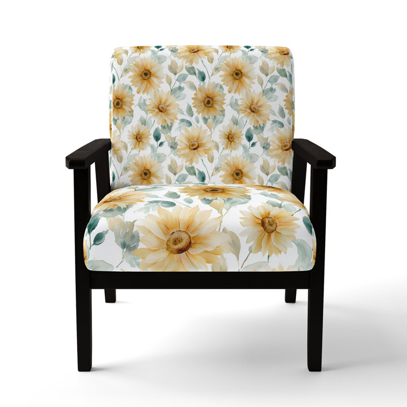 Chaise d'appoint Floral, Accoudoirs carrés noirs