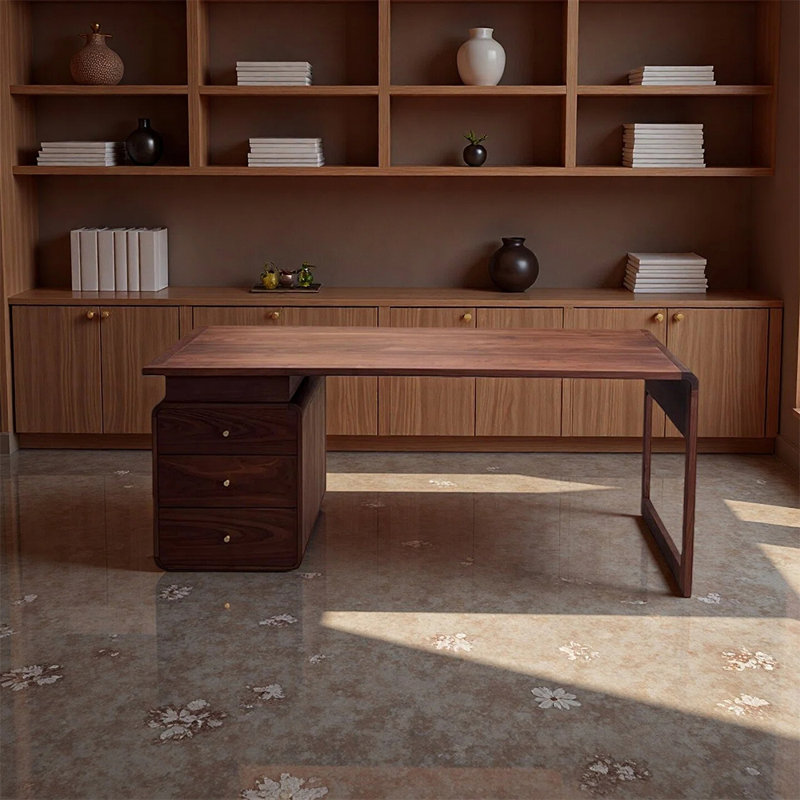 Bureau en bois massif de style rétro avec rangement de tiroir, H 29,52 po x l 62,99 po x P 27,55 po