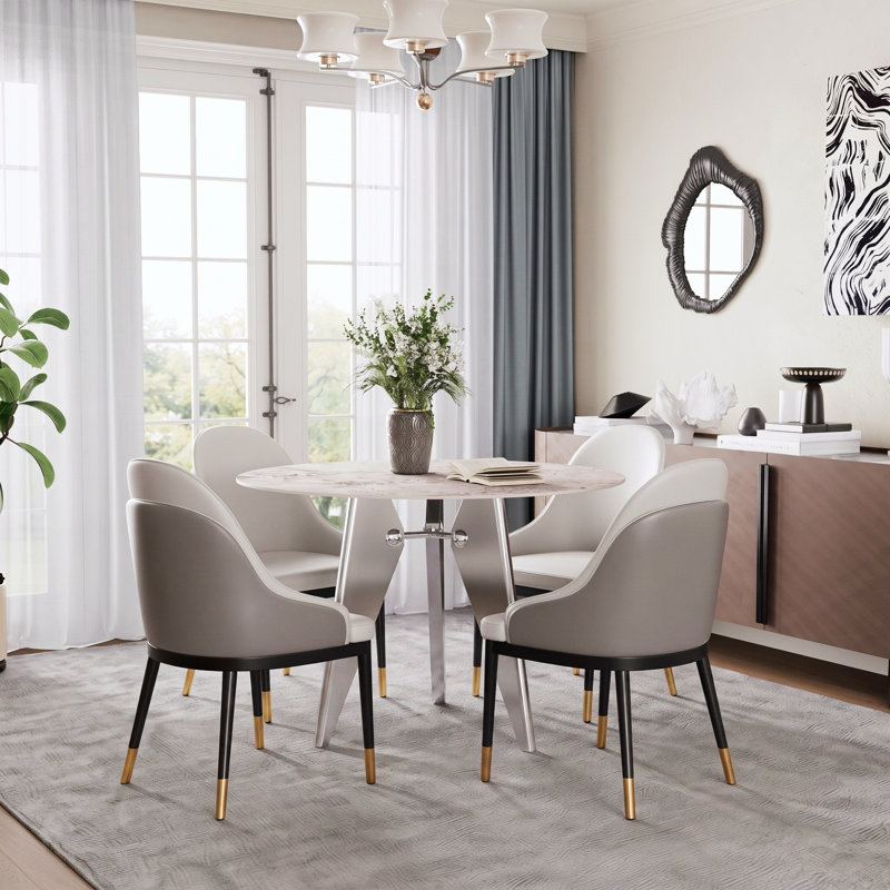 Metal Base Dining Table, H 29,5 po x l 43,3 po x P 43,3 po, Crème mat