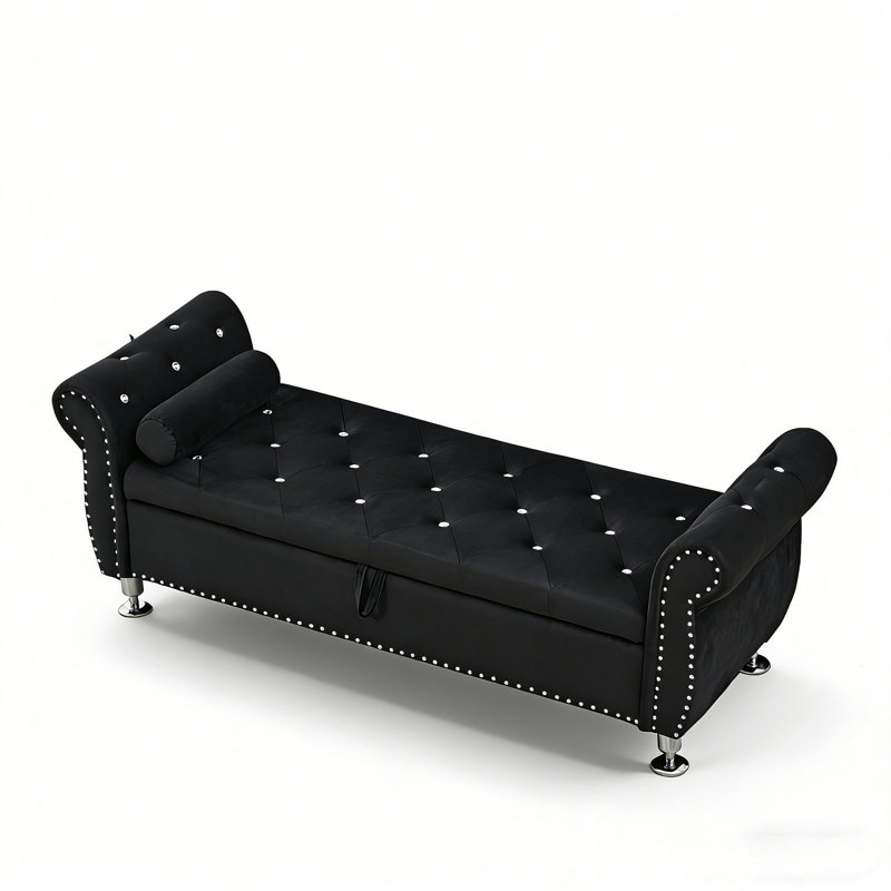 Banc de rangement rembourré avec 1 coussin, Noir