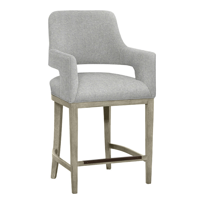 Josie Upholstered Stool with Solid Wood Frame, Almond Buff, Indigo (8789 90), Counter Stool (26.5" Seat Height)