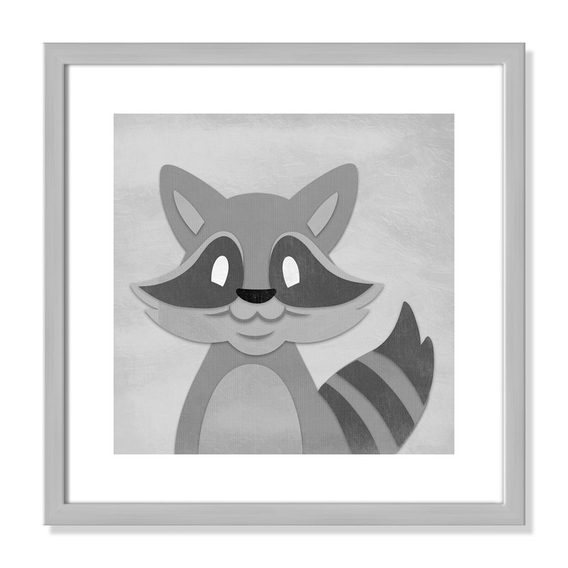 Impression sur papier Cheery Racoon, H 16 po x l 16 po x P 1,18 po, Encadré de boîte argent