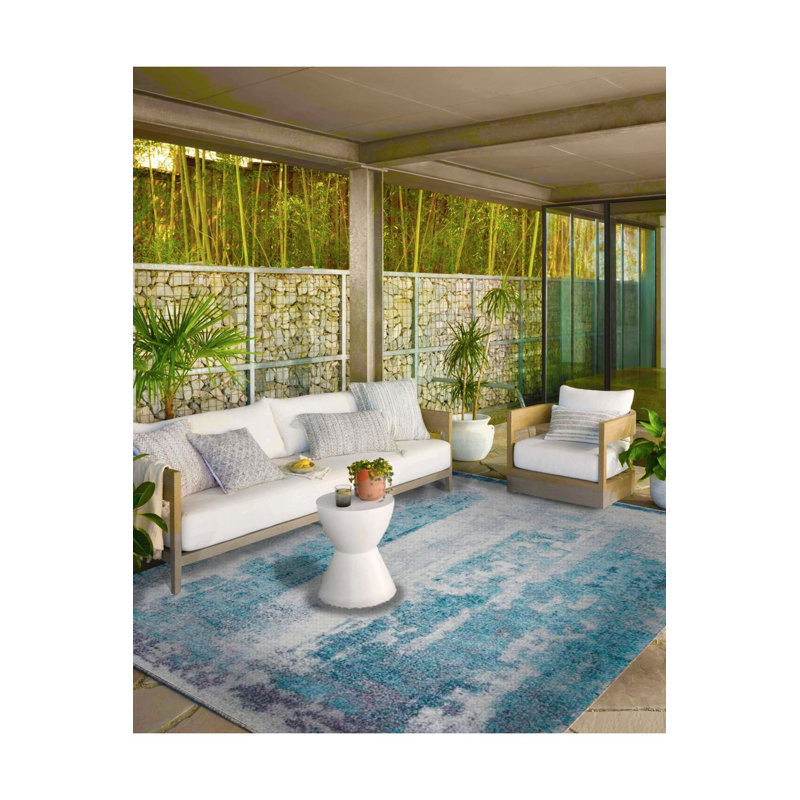 Tapis bleu doux à motif tissé lavable, Sous-tapis rectangulaire de 3 pi 3 po x 4 pi 11 po