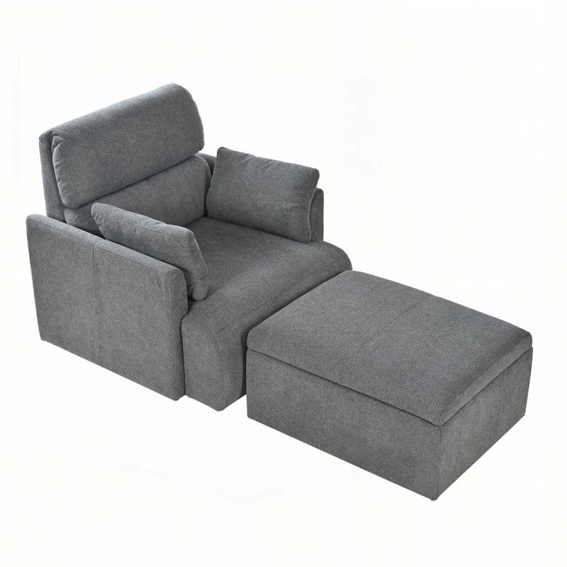 Fauteuil surdimensionné avec repose-pieds et repose-pieds rembourré avec rangement, Gris foncé