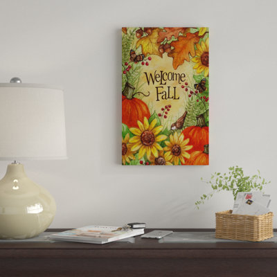 « welcome citrouilles et feuilles », impression sur toile tendue