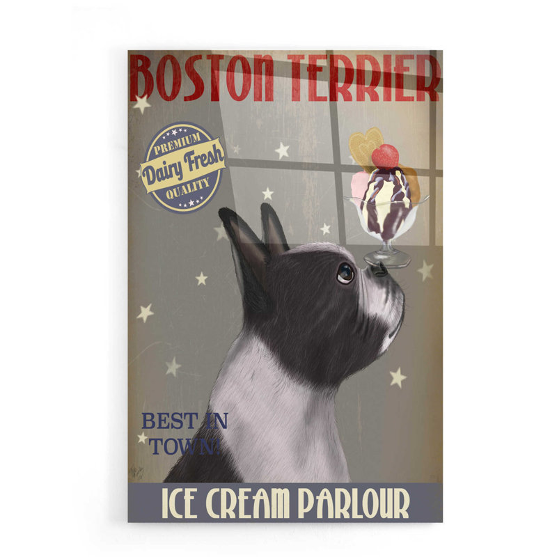 «Boston Terrier Ice Cream» par Fab Funky - impression non encadrée, H 24 po x l 16 po x P 0,2 po