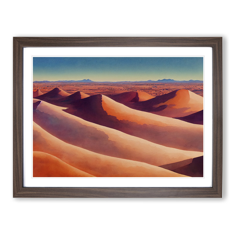 Desert In Watercolour Vol.4 - Single Picture Frame Painting, 25cm H x 34cm W x 2cm D, Walnut