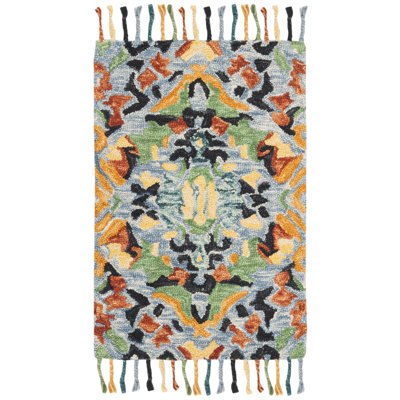 Tapis bleu en laine noué à la main Jahiem