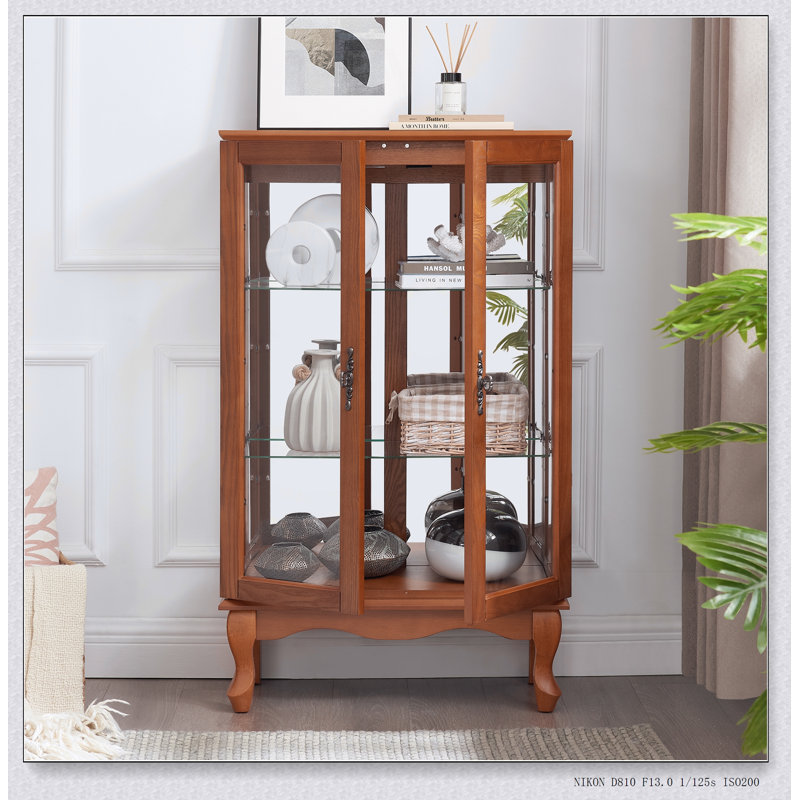 Vitrine 2 portes avec verre trempé, dossier en miroir, tablettes réglables et éclairage intégré pour la maison et le bureau
