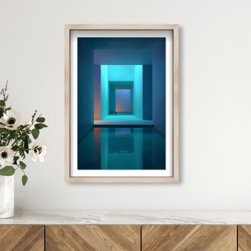 Cerulean Corridor I Framed Graphic Art, 55.5"H x 37.5"W, Natural Oak Shadowbox