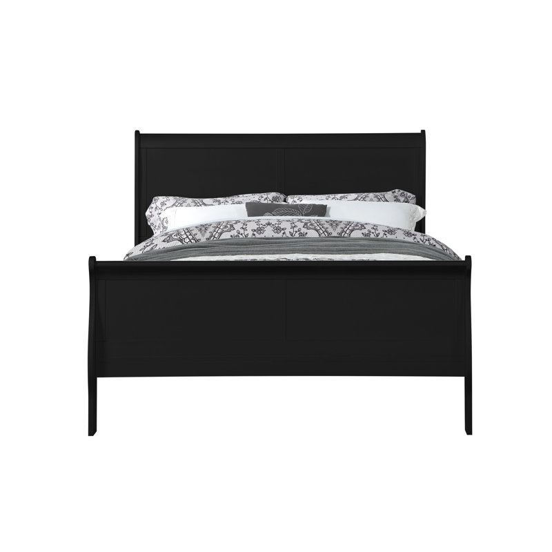 Lit simple noir, élégance intemporelle et sophistication, fabrication de matériaux solides, système de lattes, pas de rangement, profondeur de 41 po, hauteur de 47 po, largeur sophistiquée de 85 po, fabrication en bois, base,