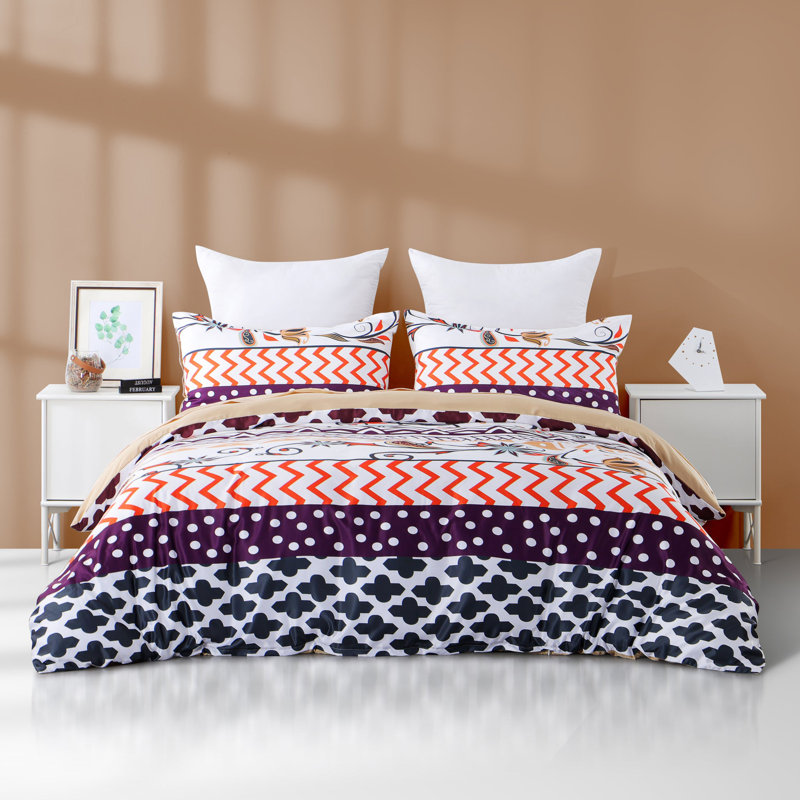 Ensemble de housse de couette en microfibre 4 pièces, Housse de couette très grand + 3 pièces supplém, Rayures de couleur