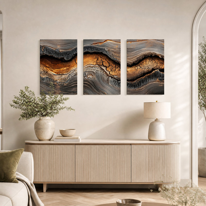 «Abstract Layered Texture in Orange and Gray», ensemble de 3 toiles murales, 30"H x 20"W x 3pcs